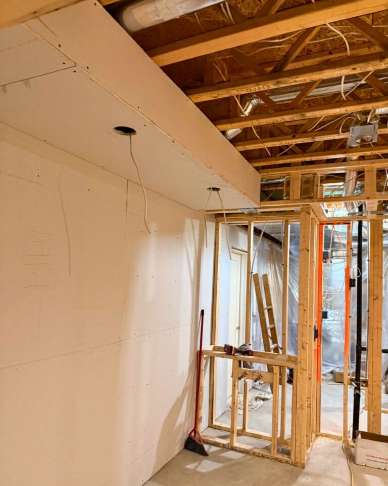 Bathroom renovation at electrical rough-in, before drywall finishing