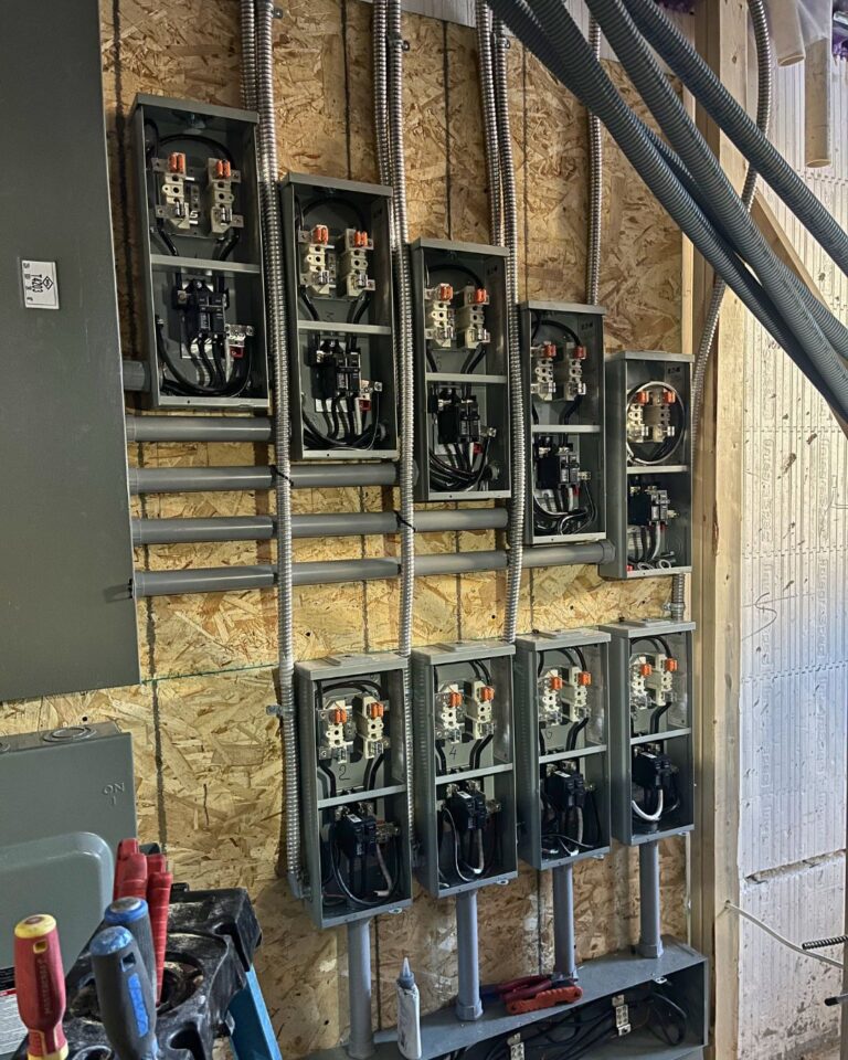 Multi-unit meter bases wired and installed in a utility room